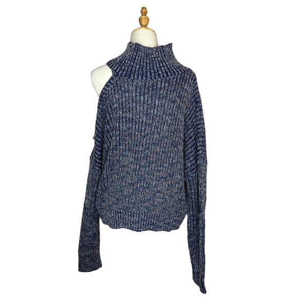 Lovers + Friends Chunky Knit Sweater Cold Shoulder Wool Blend Top Size Medium - Picture 9 of 11